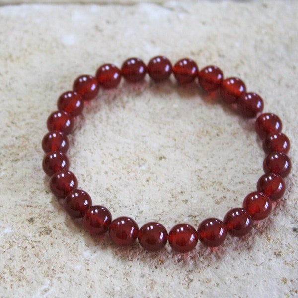 Bracelet en cornaline rouge, bracelet de guérison, guérison du chakra racine, bijoux en cornaline, bracelet de yoga, cornaline naturelle de 8 mm