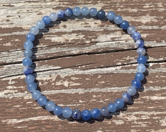 Dainty Blue Aventurine Beaded Bracelet, 4mm Gemstone, Handmade