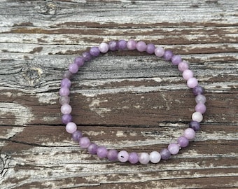 Bracciale in lepidolite da 4 mm, braccialetto di cristallo antistress, pietra curativa per ansia e calma, gioiello con pietra preziosa viola naturale, regalo per lei