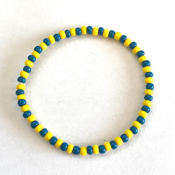 Blue and Yellow Seed Bead Bracelet, Ukraine Bracelet, Seed Bead Bracelet, Blue Bracelet, Yellow Bracelet, Peace Bracelet