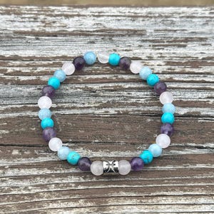 Pisces Zodiac Bracelet, Rose Quartz, Amethyst, Turquoise, Aquamarine, Zodiac Jewelry, Pisces Birthday Gift, Astrology Sign Jewelry