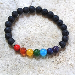 Pulsera 7 Chakra con Piedra de Lava, Pulsera Difusora, Pulsera Yoga, Pulsera Sanadora, Pulsera Mala, Sanación Chakra, Pulsera Energética