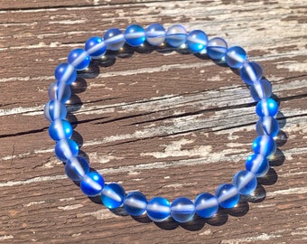 Blue Mystic Aura Quartz Beaded Bracelet, Handmade in Canada