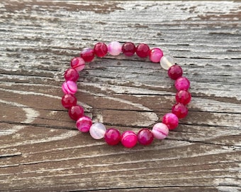 Faceted Pink Agate Beaded Bracelet, Healing Crystals