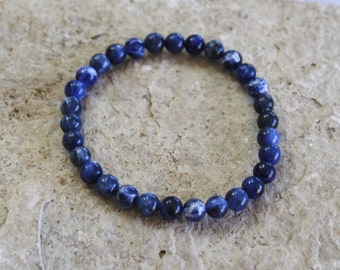 Sodalite Bead Bracelet, Throat Chakra Jewelry, Calming Stone