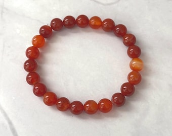 Roter Karneol Armband, 8 mm natürlicher Edelstein, Wurzelchakra Schmuck