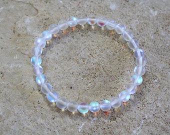 White Mystic Aura Quartz Bracelet: Iridescent Crystal Healing Bracelet