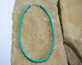 Turquoise Seed Bead Necklace, Seed Bead Choker, Turquoise Beach Choker, Seed Bead Jewelry, Layering Necklace