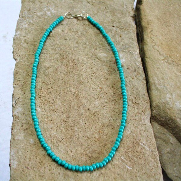 Turquoise Seed Bead Necklace, Seed Bead Choker, Turquoise Beach Choker, Seed Bead Jewelry, Layering Necklace