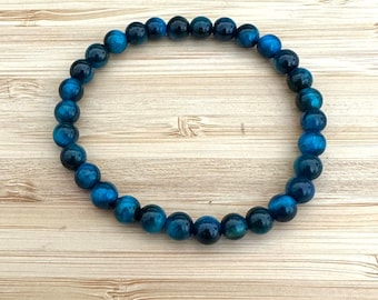 6mm Blue Tiger Eye Bracelet, Healing  Gemstone Bracelet, Tiger Eye Bracelet, Bracelet for Men and Women