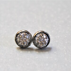 8mm Silver Stud Earrings, Silver Druzy Earrings, Bridesmaid Earrings, Gift for Her, Druzy Stud Earrings, Faux Druzy Earrings