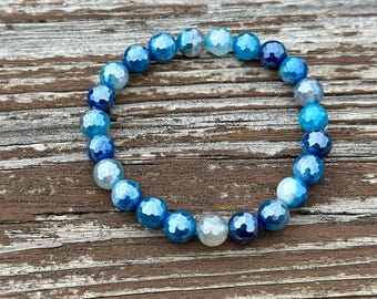Pulsera de ágata azul facetada de 8 mm, gema curativa