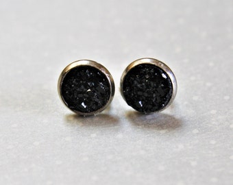 8mm Black Druzy Earrings, Black Stud Earrings, Faux Druzy Earrings, Black Studs, Stud Earrings, Druzy Stud Earrings, Druzy Jewelry