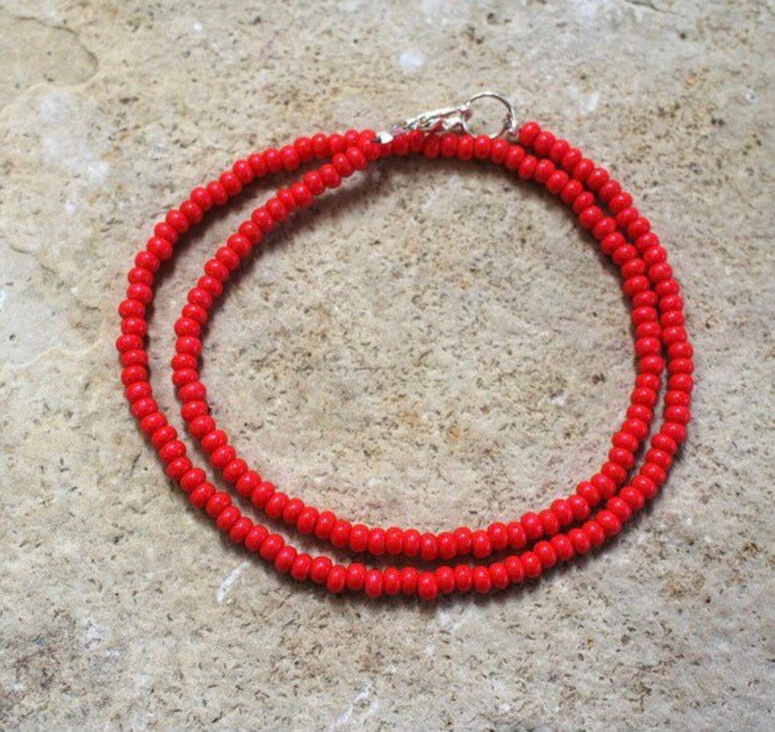 Red Seed Bead Necklace Red Beaded Necklace Red Seed Bead Etsy