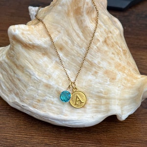 Initial Birthstone Necklace, Gold Personalized Necklace, Dainty Birthstone Necklace, Mother&#39;s Day Gift, Custom Initial Necklace