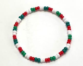 Red, Green & White Seed Bead Bracelet, Stacking Jewelry