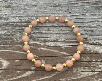 Sunstone Beaded Bracelet with Gold Spacers, Yoga Jewelry
