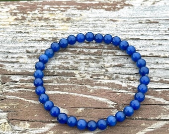Blue Cat's Eye Beaded Bracelet, Elastic Cord, Stacking Jewelry