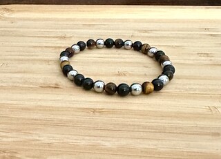 Bracciale Tripla Protezione In Pietre Naturali | Occhio Di Tigre, Tormalina Nera E Ossidiana | Elastico Unisex