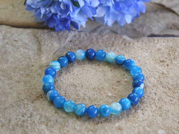 Blue Agate Bracelet Blue Lace Agate Bracelet. Blue Bead Bracelet