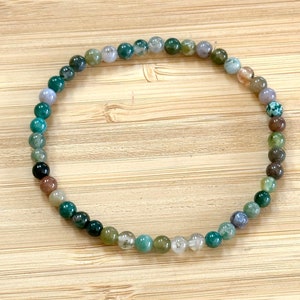 4mm Indian Agate Bracelet,  Agate Bracelet, Energy Crystal Jewelry, Grounding, Protection Stone,  Yoga Energy Bracelet