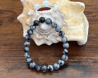 Snowflake Obsidian Gemstone Bracelet, Healing Crystal Wrist Mala