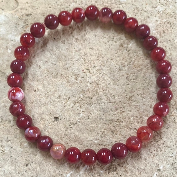 6mm Red Agate Bracelet, Fire Agate Bracelet, Red Beaded Bracelet, Healing Bracelet, Yoga Bracelet, Red Agate Jewelry, Root Chakra Bracelet,