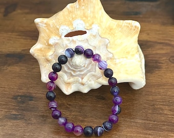 Purple Agate Beaded Bracelet, Healing Crystal Jewelry