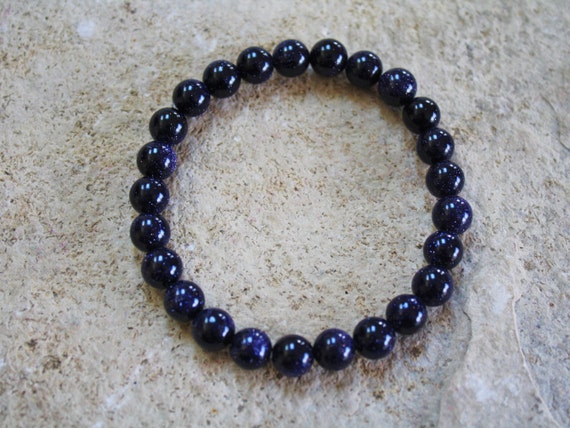 Blue Sandstone Bracelet for Women and Men Stretchy Fit 7 Inch