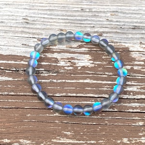 Grey Mystic Aura Quartz Bracelet, Crystal Bracelet, Healing Bracelet, Iridescent Bracelet,