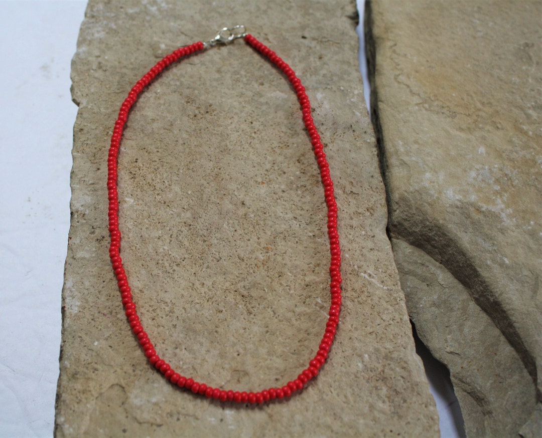 Red Seed Bead Necklace Red Beaded Necklace Red Seed Bead Etsy
