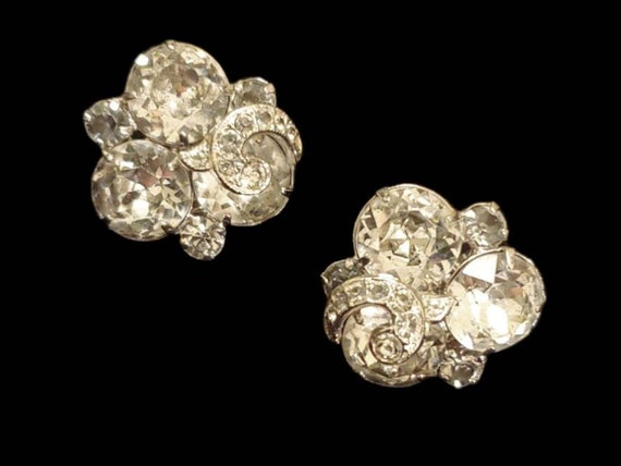 Vintage Eisenberg earrings, clear rhinestone earr… - image 1