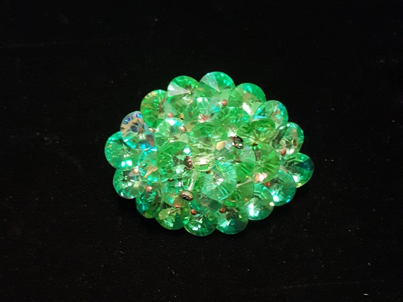 unusual unique gift Vintage lime green rivoli crystal beaded brooch pin wedding bridal antique jewelry