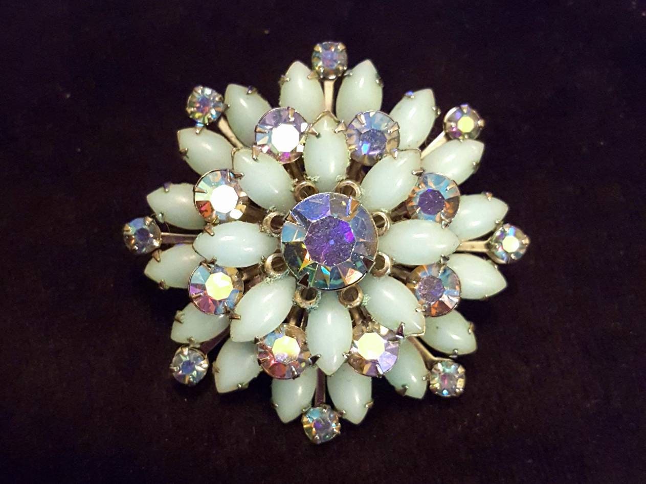 Vintage Mint Green flower brooch pin antique flower lapel Etsy