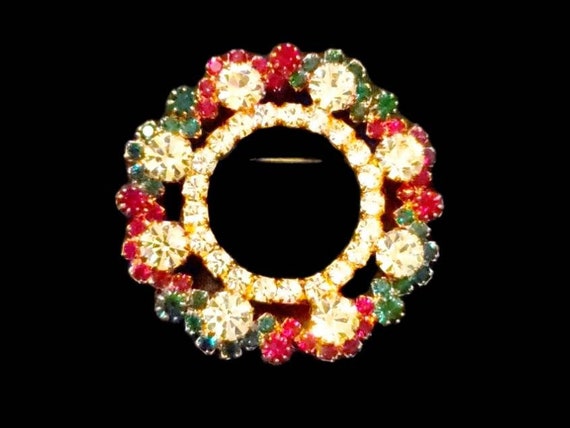 Vintage Eisenberg brooch, Eisenberg Ice jewelry, Eisenberg Christmas pin, vintage Christmas jewelry, Christmas brooch, Christmas wreath