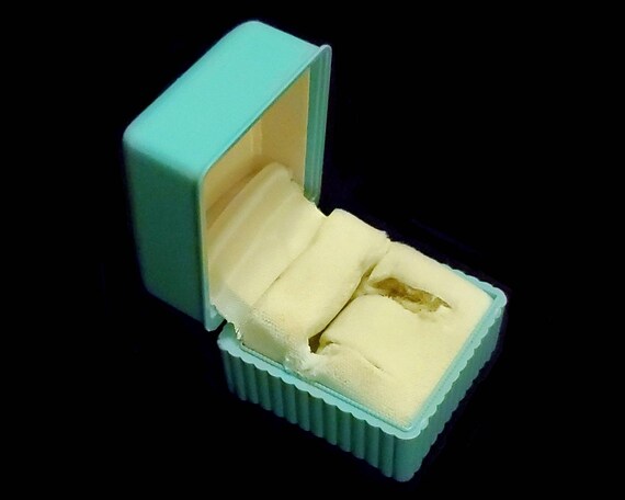 Vintage celluloid advertisement ring box, aqua ri… - image 1