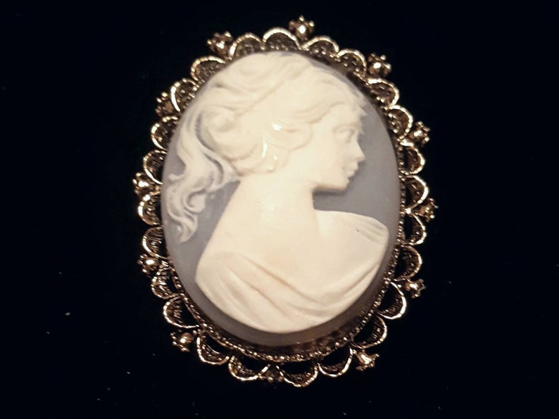 GERRY'S Vintage Blue and White Cameo Brooch Pin Antique - Etsy