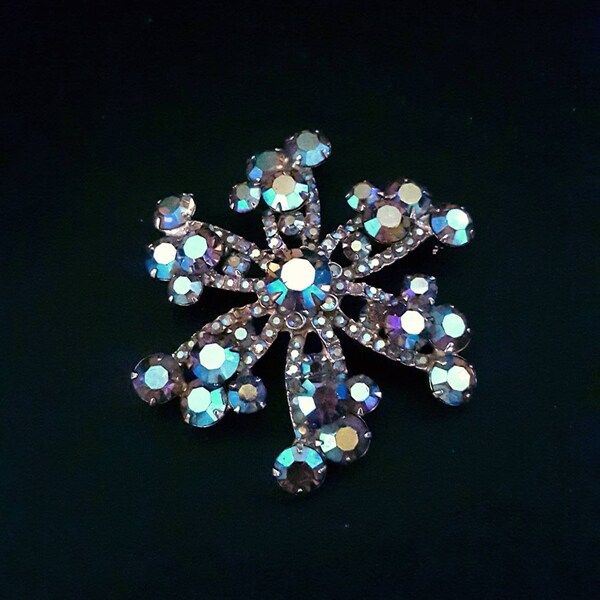 Vintage Crystal Floral Snowflake Brooch