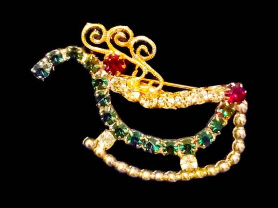 Vintage Eisenberg brooch, Eisenberg Ice jewelry, Eisenberg Christmas pin, vintage Christmas jewelry, Christmas brooch, Christmas sleigh
