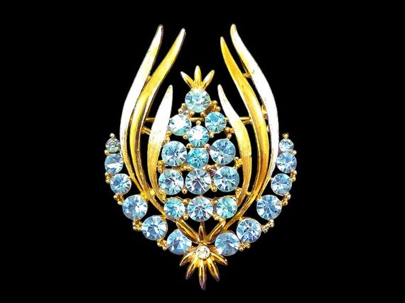 Vintage Lisner brooch, Lisner pin, blue rhinestone brooch, vintage brooch, signed Lisner jewelry, vintage jewelry wedding brooch