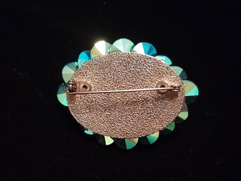 unusual unique gift Vintage lime green rivoli crystal beaded brooch pin wedding bridal antique jewelry