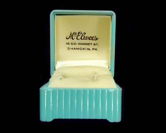 Vintage celluloid advertisement ring box, aqua ri… - image 3