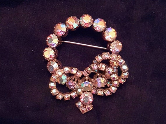 Vintage - aurora borealis pin - wreath brooch - i… - image 1
