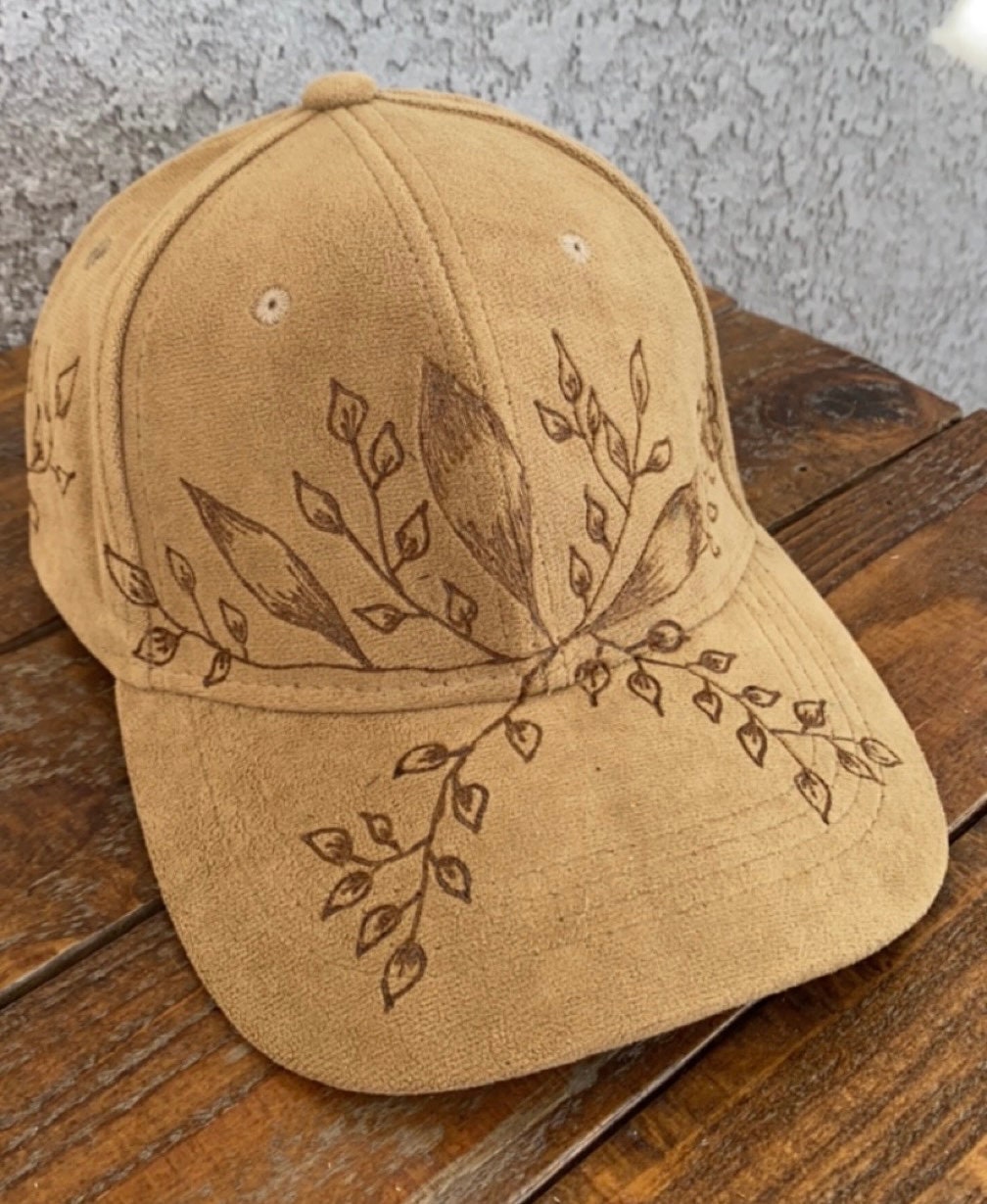 Felt Baseball Cap Wildflowers and Vines . Hand Burned / Flowers ...