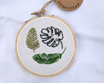 Tropical Leaf embroidered hoop