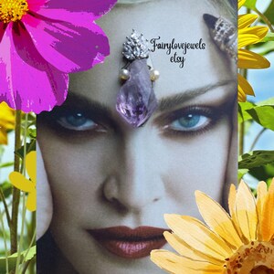 amethyst gemstone bindi, tribal fusion, chakra third eye, festival face decor gem jewel, belly dance, fairy costume
