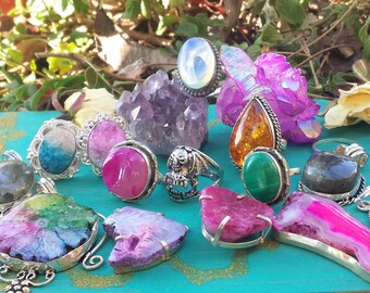 Vintage Wholesale Druzy ring Lot,pendant lot/925 sterling labradorite vampire,gothic,edwardian,fairy,boho gypsy, Overstocked, boho ring