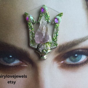 mermaid goddess amethyst gemstone bindi festival face decor gem jewel, chakra third eye, bellydance bindi, fairy face gem bling costume