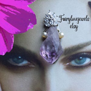 amethyst gemstone bindi, tribal fusion, chakra third eye, festival face decor gem jewel, belly dance, fairy costume