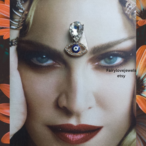 Goddess Evil Eye Amulet Moonstone Bindi,protection amulet bindi ,tribal fusion,bollywood wedding,ren faire,bellydance,festival face jewel